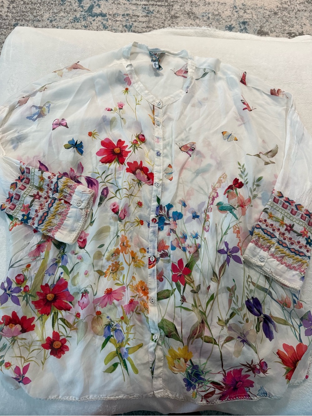 Johnny Was 1X Suri Floral Print Boho V-Neck Tunic Top D73